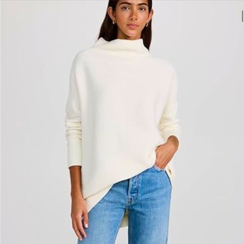 Free People Cream Cowl-Neck Turtleneck Sweater